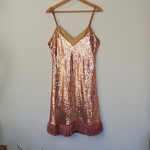 Vintage sequined dress with stretch. Rose gold. Gatsby costume. Flapper. 1920s - Picture 1 of 6